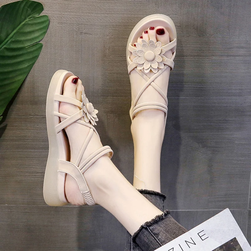 

Flat Sandal Shoe Slip-on Loafers Summer Women's Clear Heels Med Suit Female Beige Without Elastic Band Comfort Girls Low Fashio