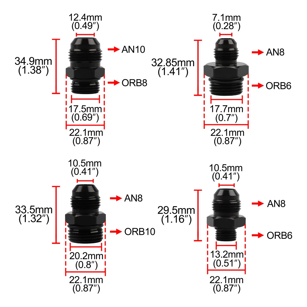 Переходник со штекером черное кольцо ORB 6 10 уплотнительное Boss к AN6 6AN AN8 8AN AN1010AN 6061 T6