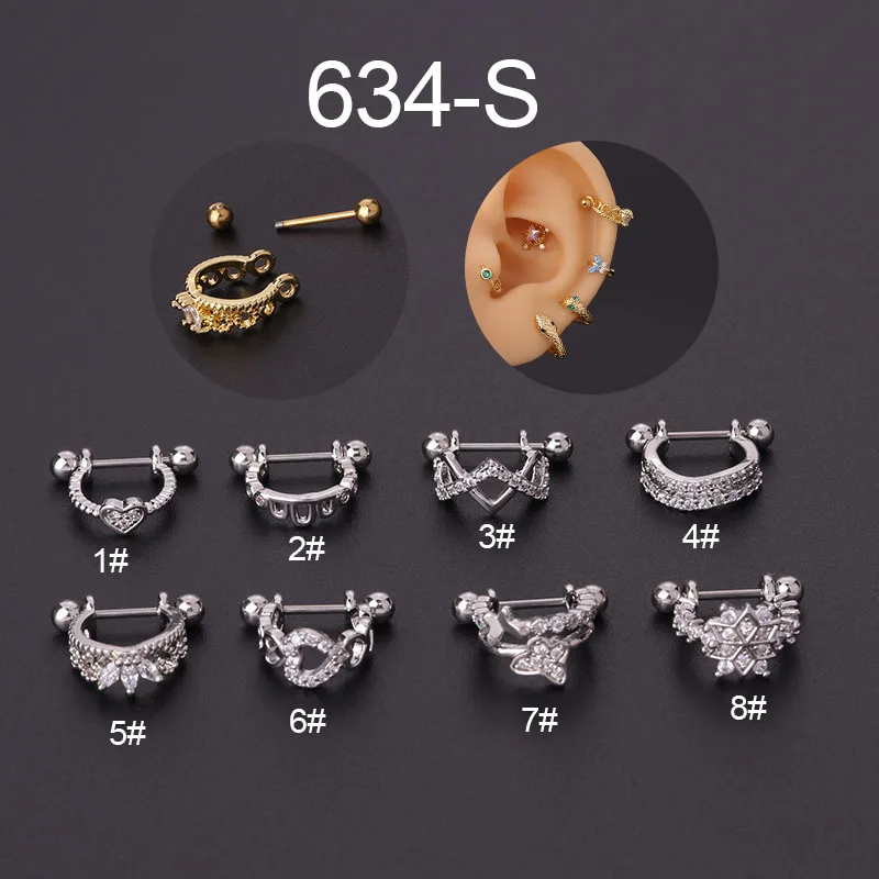 

1PC Stainless Steel Stud Earrings Heart Bling Zircon Cartilage Ear Bone Earlobe Buckle For Women Hoop Piercing Pendientes