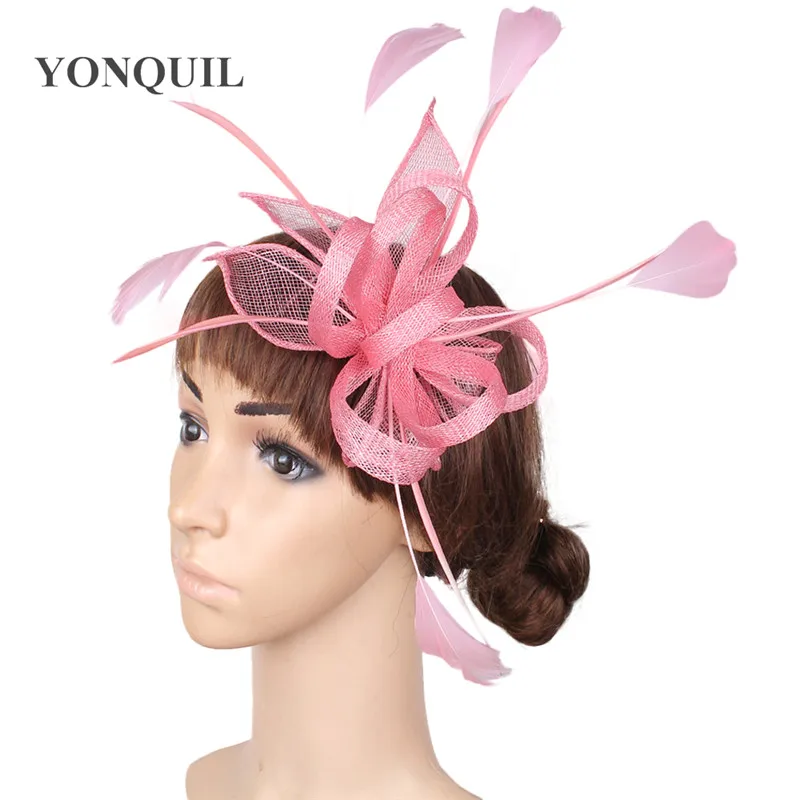 Hot Pink Wedding Women Fascinator Hair Accessories Formal Dress Cocktail Nice Fedora Hats Elegant Female Headwear With Feathers |