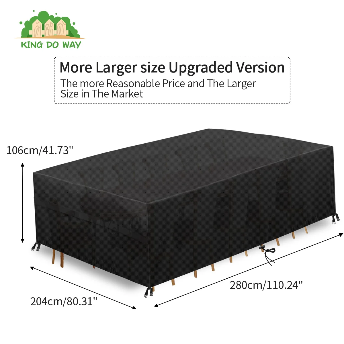 

280X204X106cm Patio Furniture Covers Waterproof 600D Heavy Duty Oxford Polyester Rectangular Patio Table Covers Furniture Covers