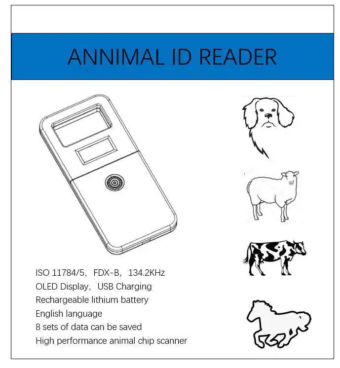 DWE CC RF rf 134,2 khz fdx-b EM4305 rfid микро мини-чип считыватель крупного рогатого скота pet сканер для животных красочные