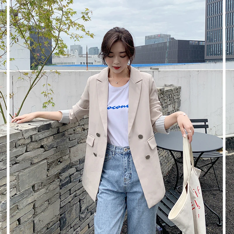 

Spring Autumn Women's Blazer V-Neck Long Sleeve Solid Color Female Vintage Casual Office Wear Jacket Suit