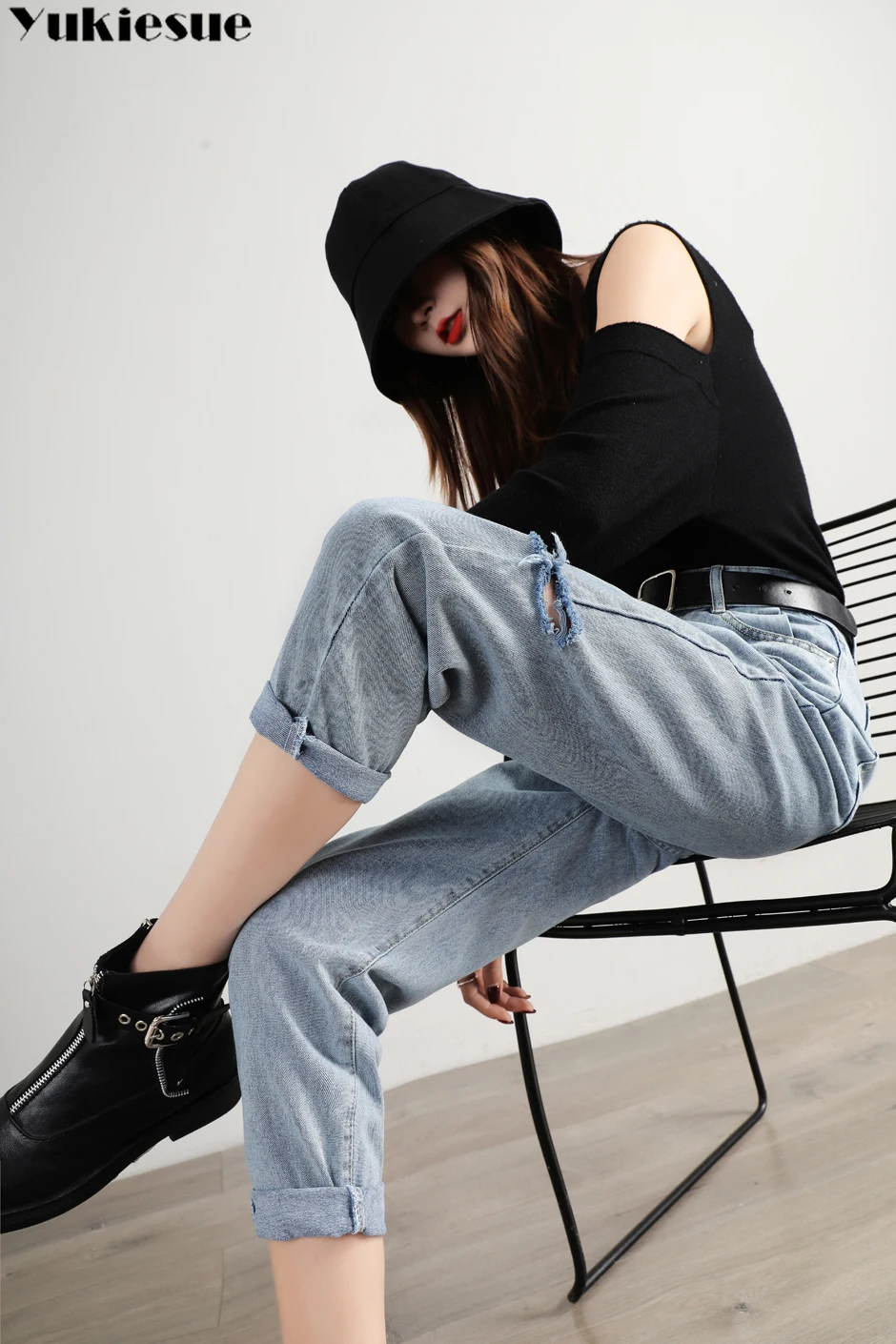 Высокая талия джинсы женская обувь Большие размеры S 5XL уличный стиль деним брюки