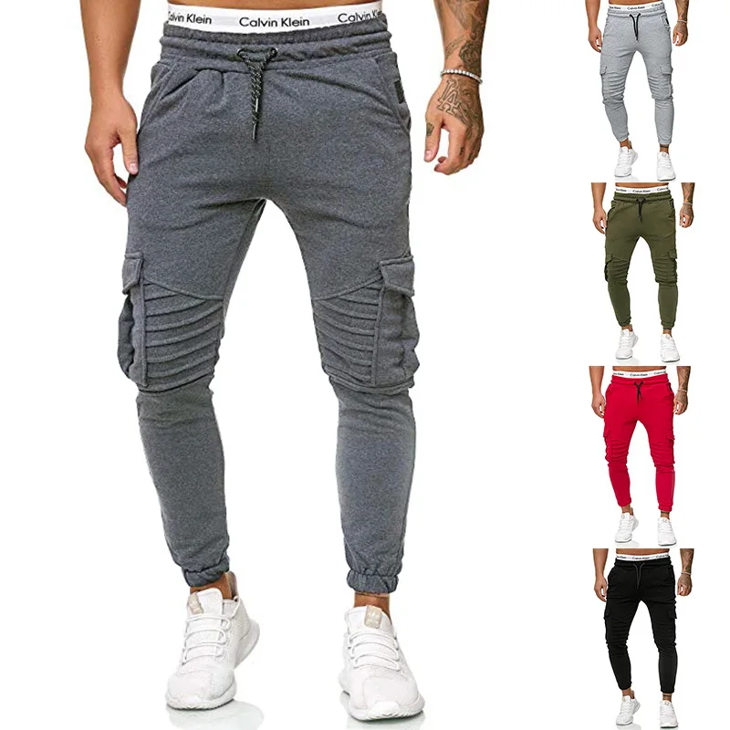

men pants cargo casual outdoor 2020 European Size New In Autumn and Winter Trendy Men's Solid Color Pocket Lace Sweatpants