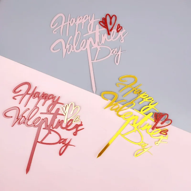 

Acrylic Cake Topper Simple Letter Happy Valentine`s Day Heart Cake Toppers Baking Cake Decoration Girl Party Favors