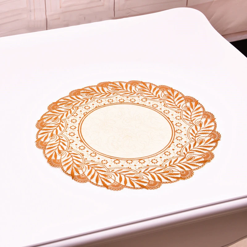 Лидер продаж кружевной коврик из ПВХ золотого цвета пластиковый для стола