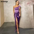 Женское вечернее платье-Русалка Sevintage, простое платье в пол с разрезом, на одно плечо, для выпускного вечера, атласный, со складками
