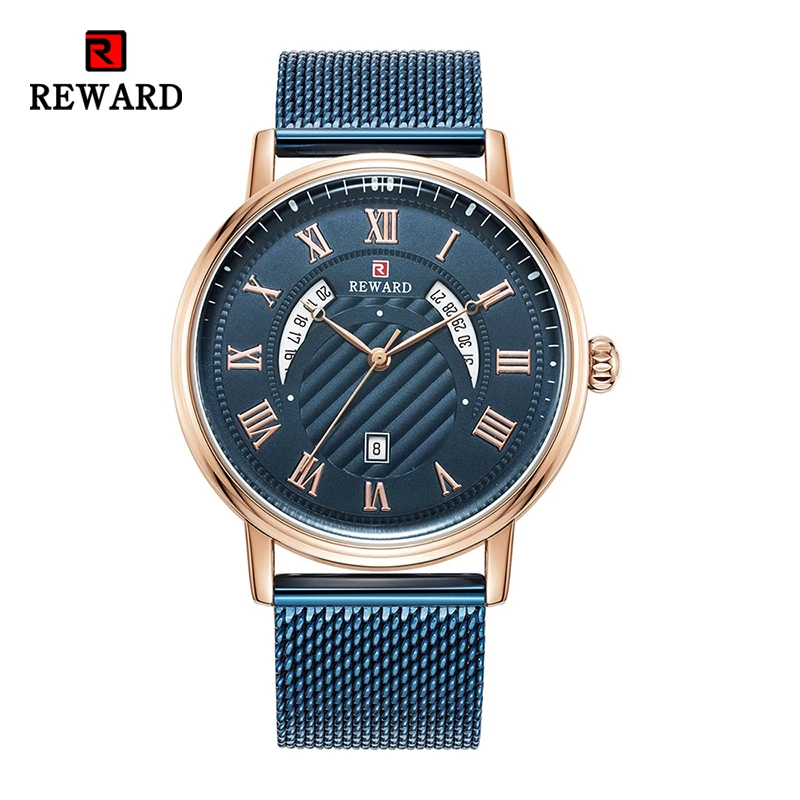 

Reward New Watch Men Fashion Design Military Quartz Clock Top Brand Business Luxury Mesh Strap Waterproof Japan Movement