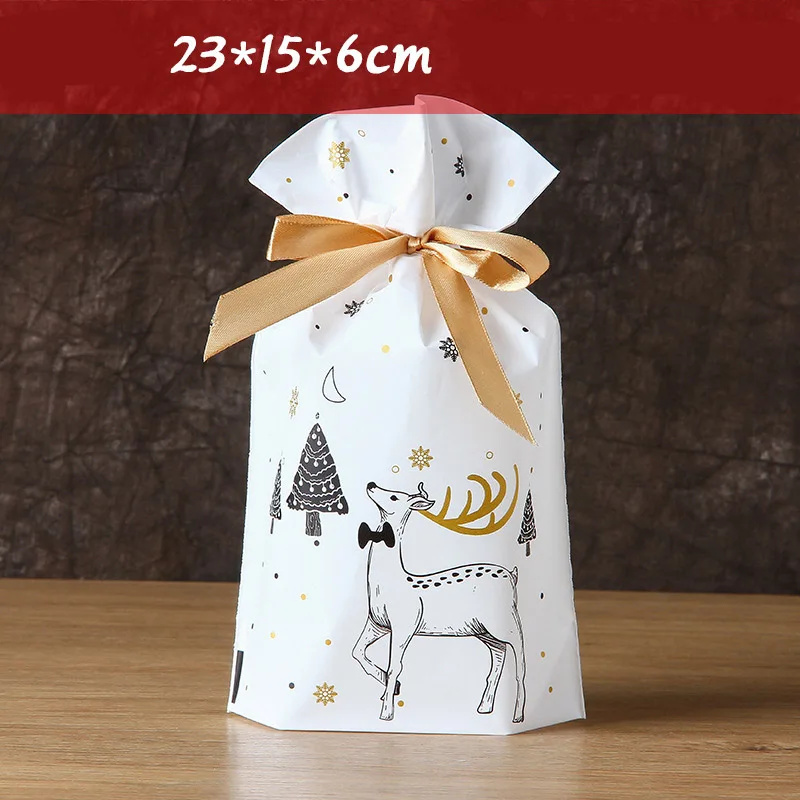 Christmas deer 50 шт. веселая Рождественская лента с Санта-Клаусом, сумка на шнурке, сладости, вечерние упаковки, подарок, яблоко, упаковка для конфет и печенья, подарок на Рождество - Цвет: Christmas deer