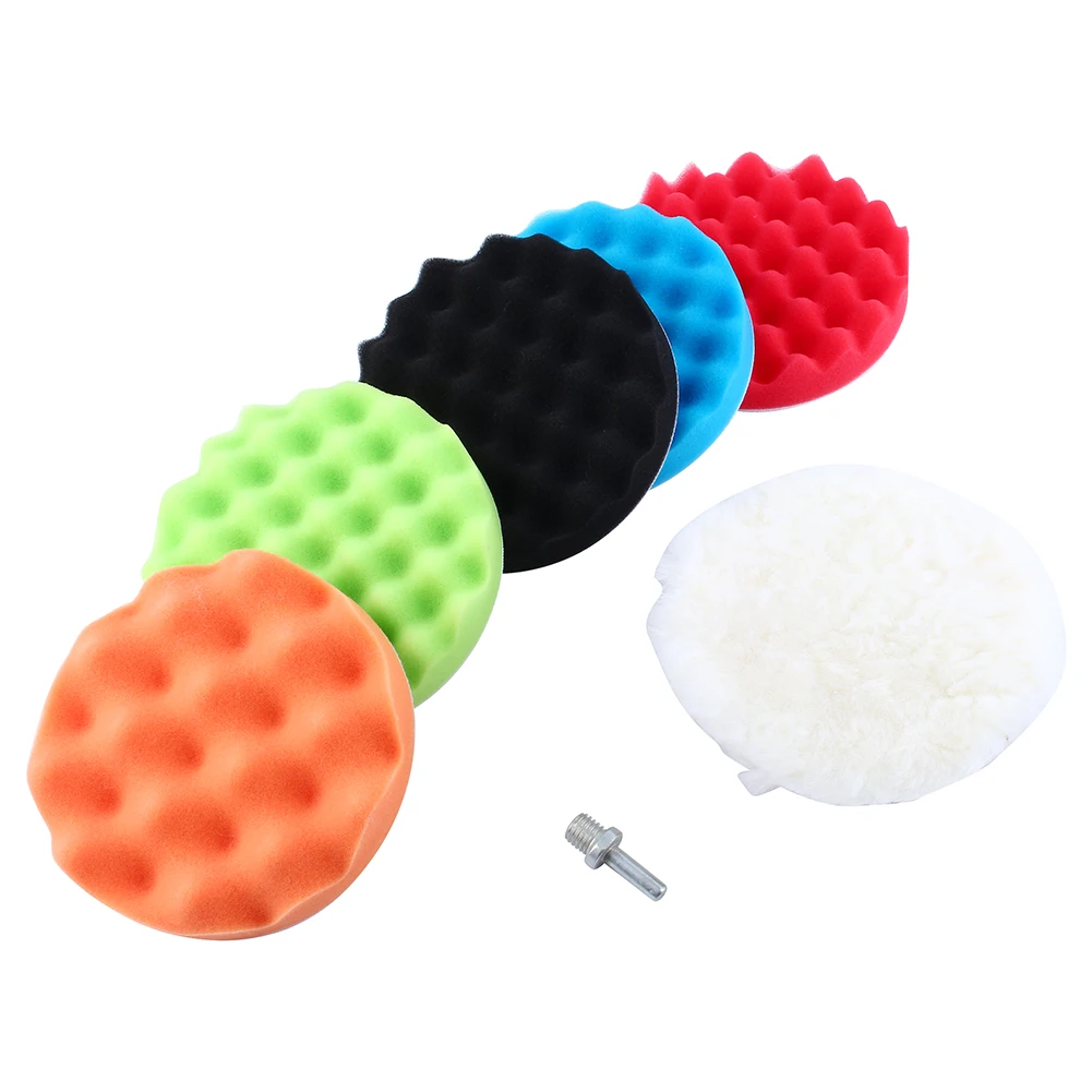 

7Pcs 5" Sponge Polishing Waxing Buffing Pads Kit Car Polisher + Drill Adapter Kit