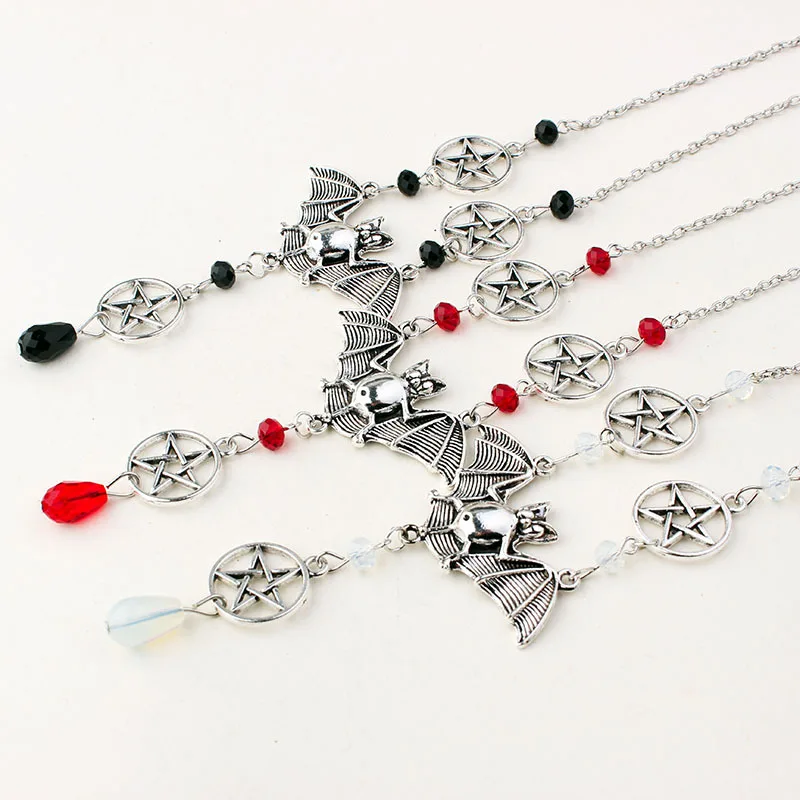 Готический зла ожерелья с летучей мышью для женщин Магия пентаграмма камнями в