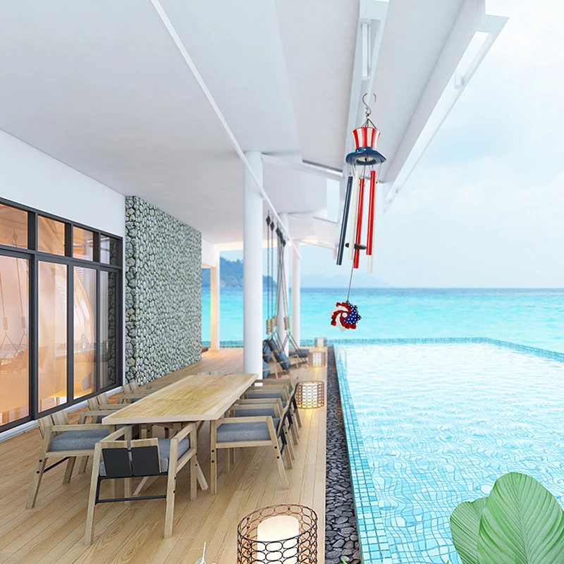 

Металлический ветряной Колокольчик в виде звезд и полосок с 5 алюминиевыми трубками, декоративный подвесной Колокольчик в американском сти...