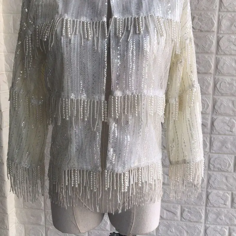 ivory white heavy New pearl tassel dress with shoulder straps pearl coat can customized big size