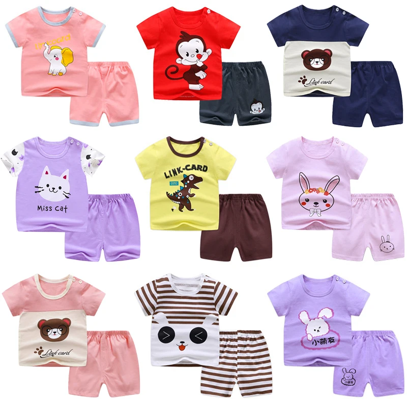 Летняя детская одежда костюм с короткими рукавами и рисунком От 1 до 8 лет