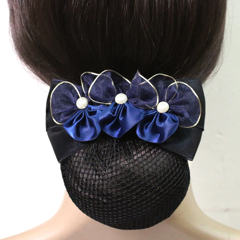 Лента цветок бант заколка Дамская для волос жемчужная крышка булочка чистая