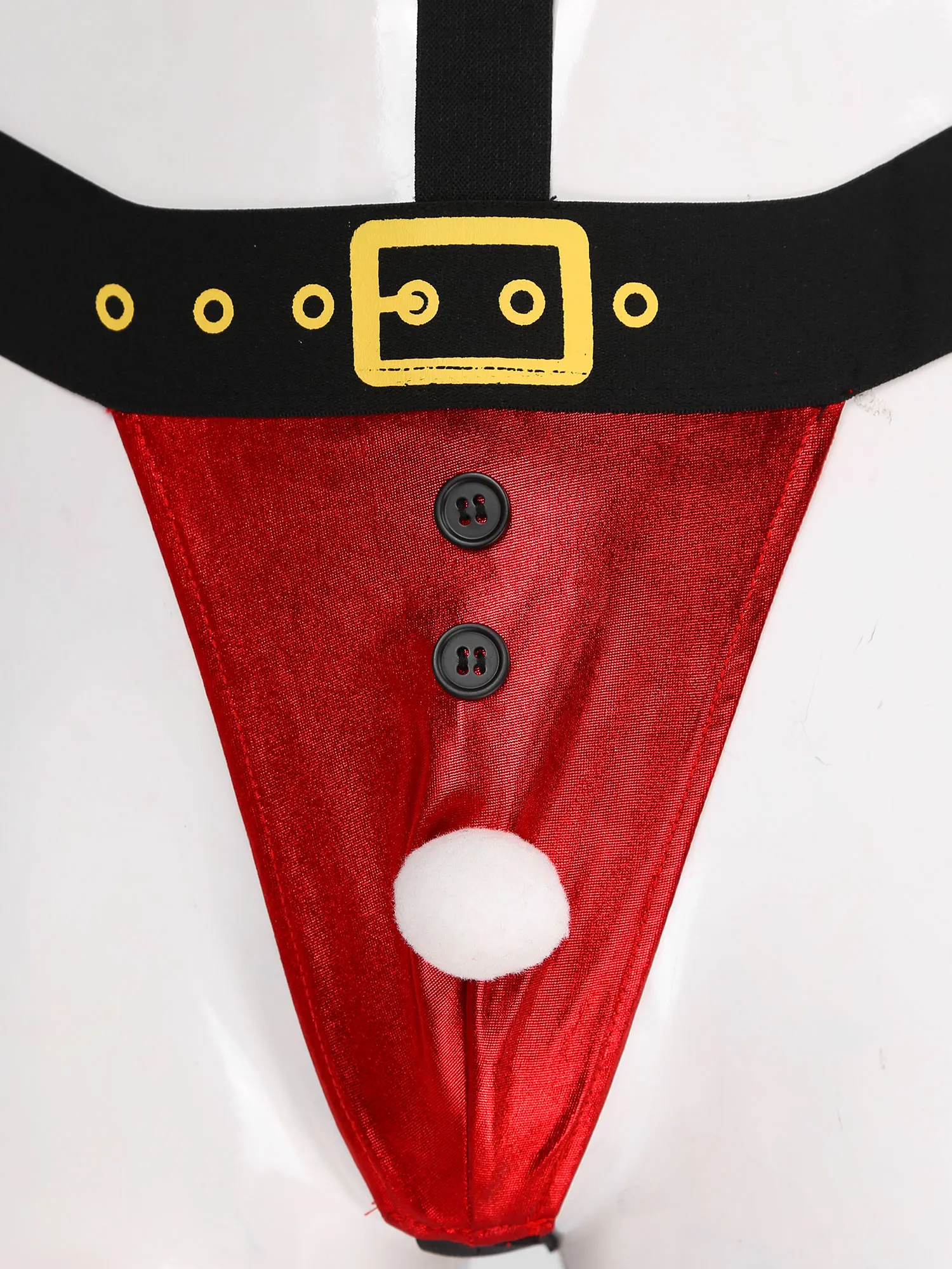 

Sexy Men Glossy Elastic Suspenders Underwear Suspender Bow Tie Pom-Pom G-String Thongs Mankini Christmas Costume