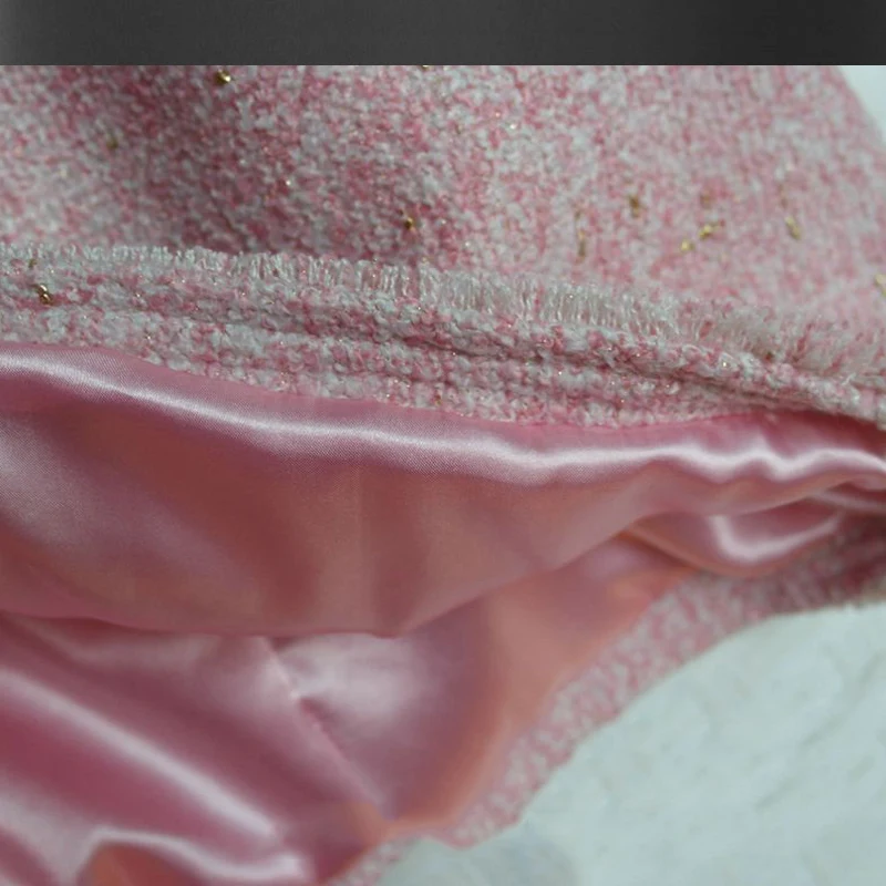 

Pink tweed dress 2020 spring / autumn /winter women's dress new hand-set chain flash ladies dress
