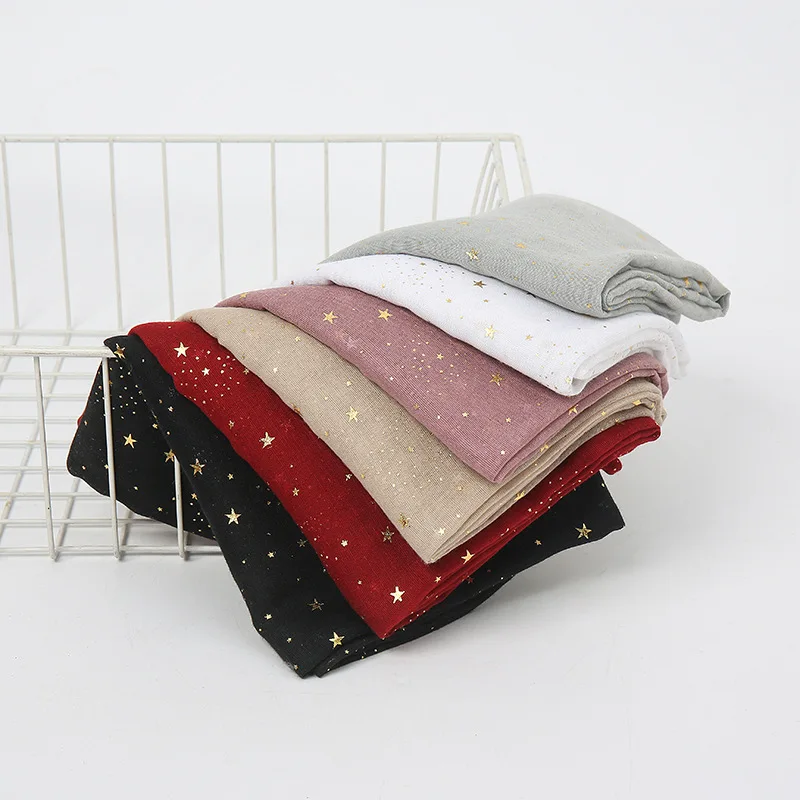 

2021 New Flat Bronzing Star Cotton and Linen Scarf Air Conditioning Shawl Long Scarf Four Seasons Pashmina Decorate Outdoor
