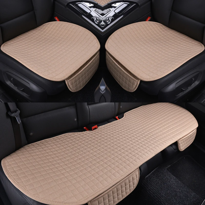comprar Plus Size Linho Tampa De Assento Do Carro Da Frente Traseiro Protetor De Tecido De Linho Quadrado Almofada Respirável Almofada Da Esteira Auto Interior 3 PÇS/SET