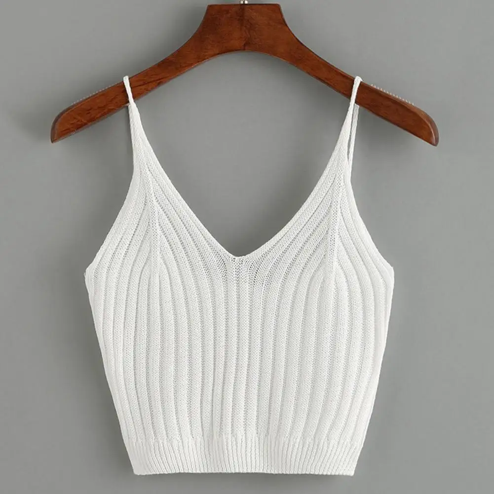 

Solid Color Women Sexy Sleeveless Crop Tops for Women Knitted Tops Sleeveless V-Neck Top knitted vest Women Tanks Top femme
