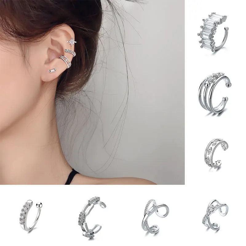 

2021 1pc Korean Fashion Women Charming Line Zircon Clip On Earrings Ear Cuff Without Piercing Earrings Jewelry Fake Earrings