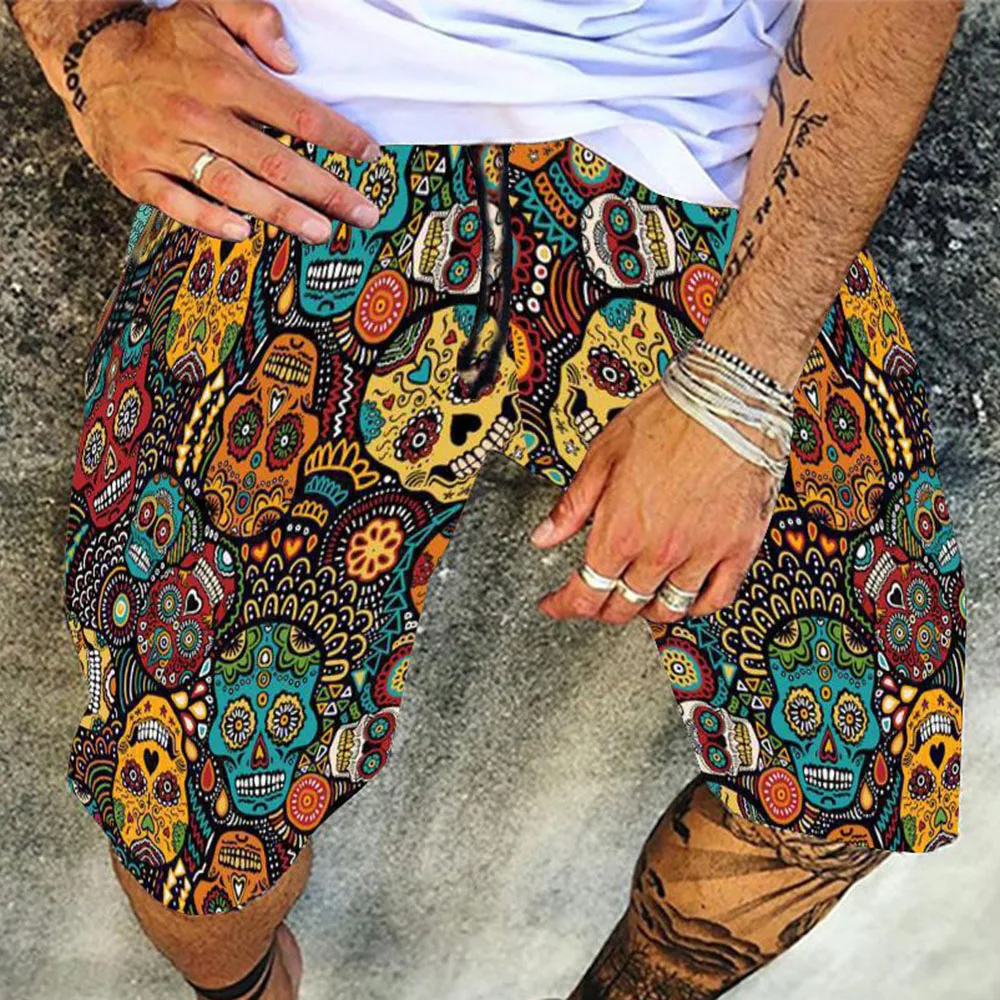 

Fashion Men's Summer 2021 Western Style Sandy Beach Printing Printing Casual Pants Loose Drawstring Tight Simple Hot Sale