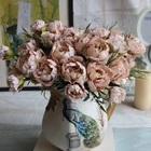 Красивый свадебный миниатюрный цветочный букет невесты, украшение для дома, недорогой искусственный цветок пиона, Роза из искусственного шелка