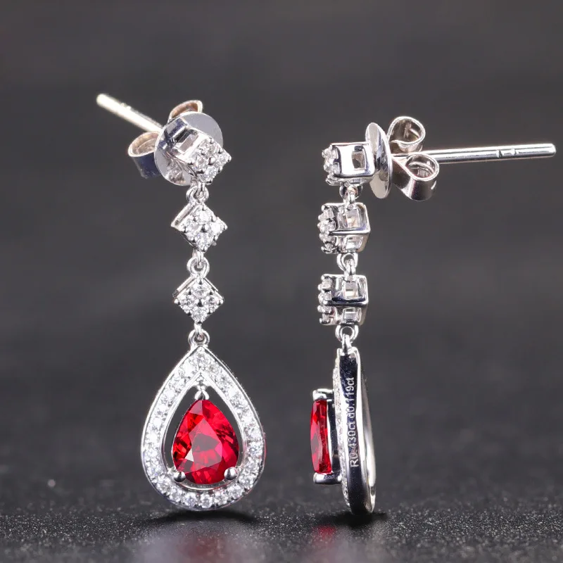 Красные серьги из корунда 925 покрытые сердечками или каплями подвески подарок