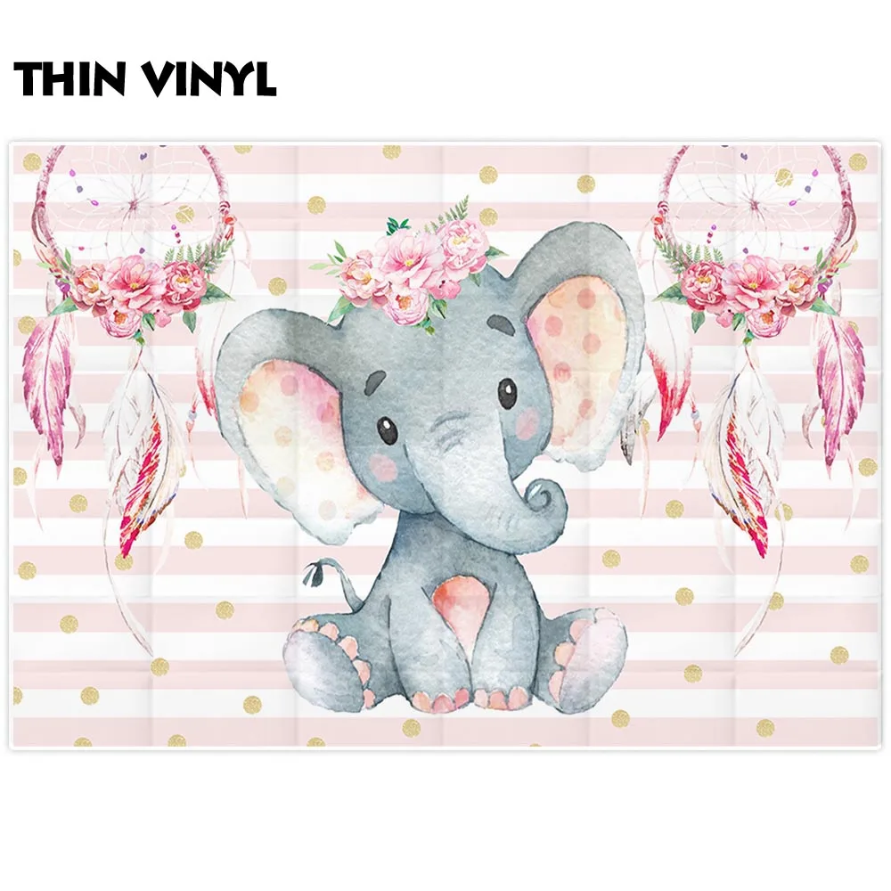 Фон для фотографирования принцессы Allenjoy розовый слон полоса цветы перья день