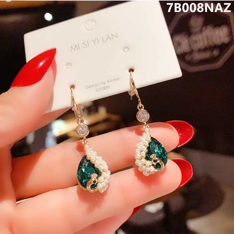

Retro Peacock Earrings Women's National Style Blue Red Phoenix Water Drop Earrings