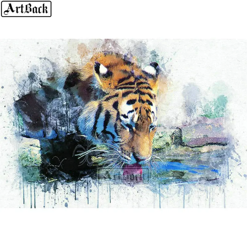Полный квадратный круглый 5d алмазная картина Акварельная Тигр Бриллиантовая