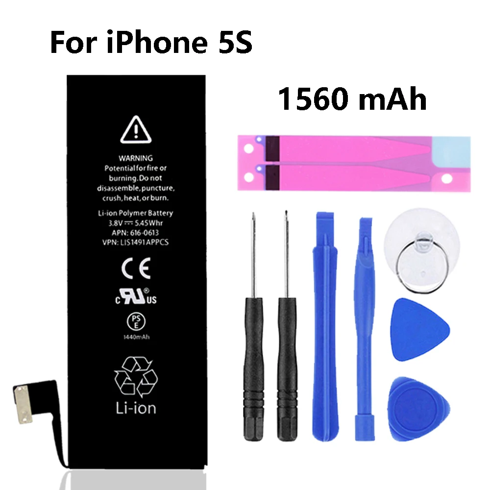 For 5s 1560mAh Аккумулятор для телефона большой емкости для iPhone 6S, сменный аккумулятор SE 5S, встроенный ионный аккумулятор для iPhone 6 6Plus с набором инструментов - Цвет: For 5s 1560mAh