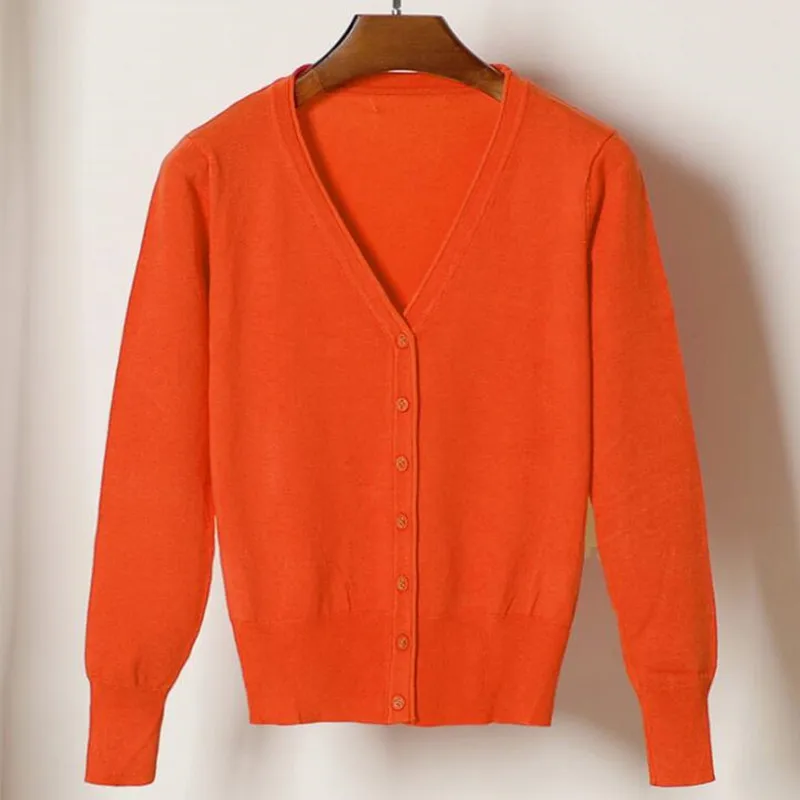 

Women Autumn Long Sleeve Sweater Cardigan V-Neck Slim Solid Casual Jackets Candy Color Knitted Cardigan Tops S774