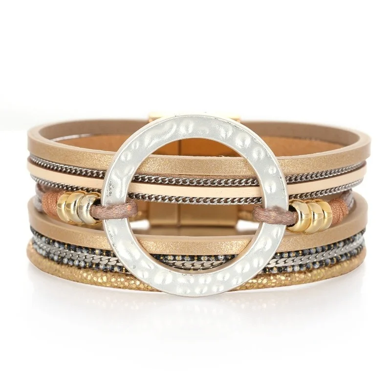 

Женский многослойный браслет из ПУ кожи, с магнитной застежкой