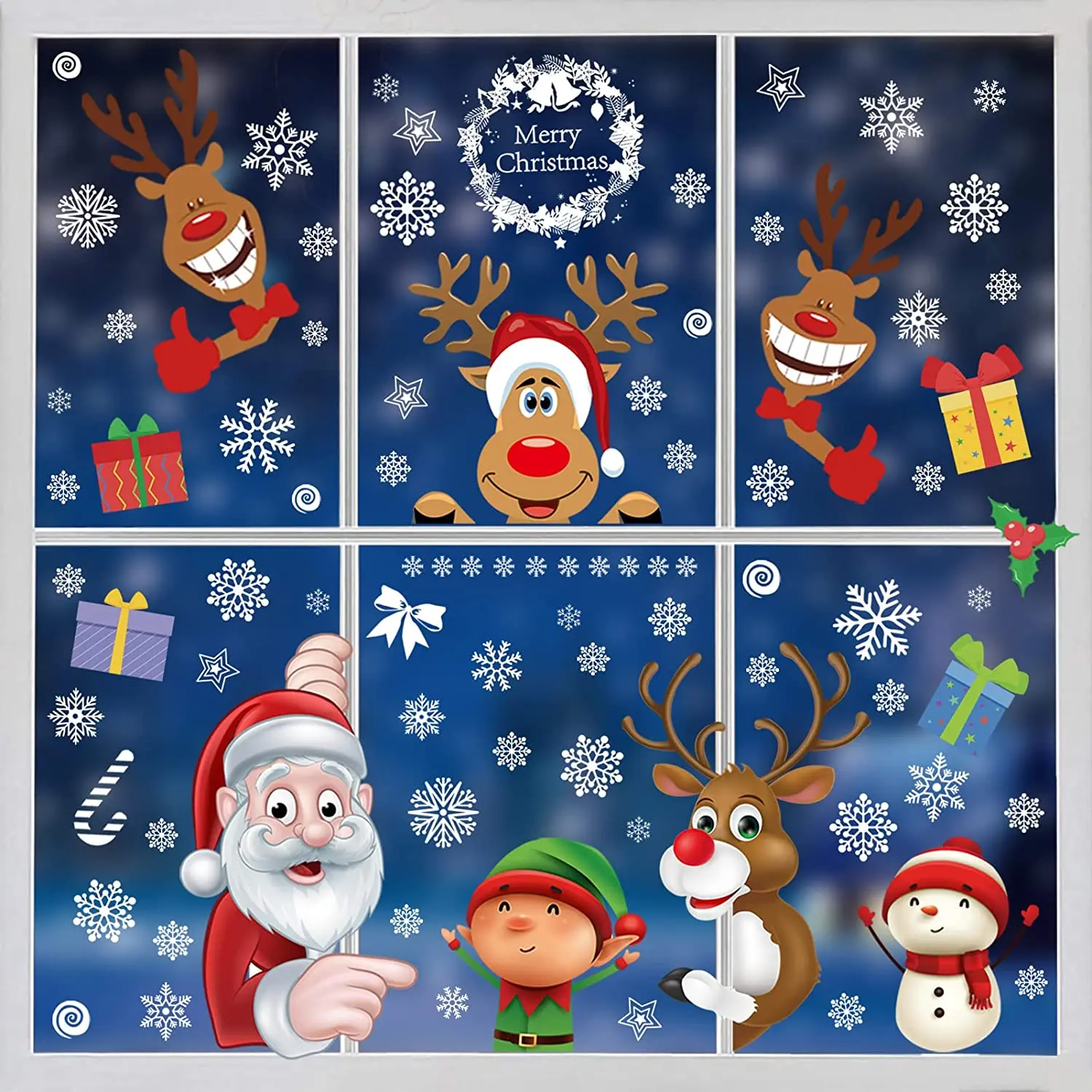 

8 Sheets Christmas Window Clings Christmas Window Stickers Decorations Snowflake Santa Claus Reindeer Xmas Window Decals
