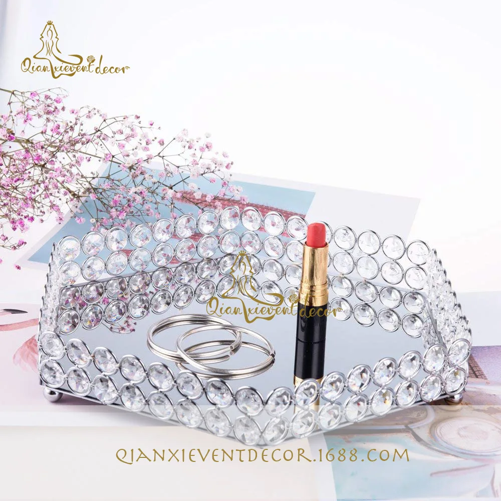 Золотой шестигранный металлический зеркальный поднос хрустальная подставка для