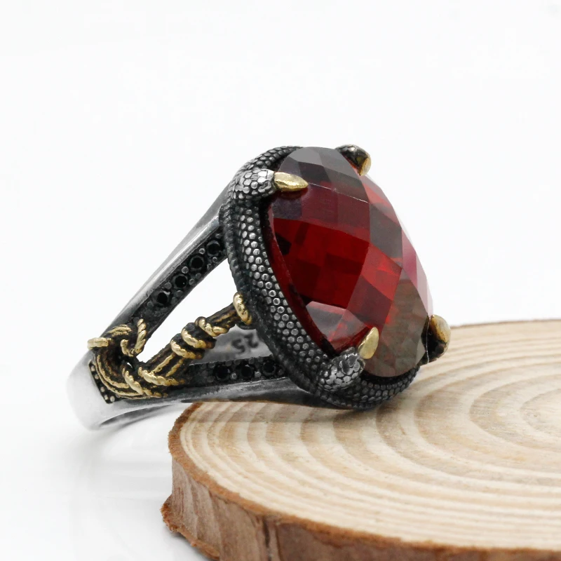 Настоящая искусственная Серебряная красная каменная значок кольцо с