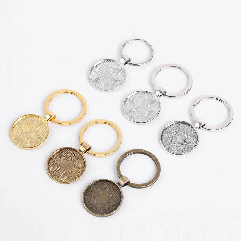 

5Pcs/Lot 25mm Pendant Base For Jewelry Key Chian Making Blank Cameo Glass Cabochon Base With Key Rings DIY Keychain Accessories
