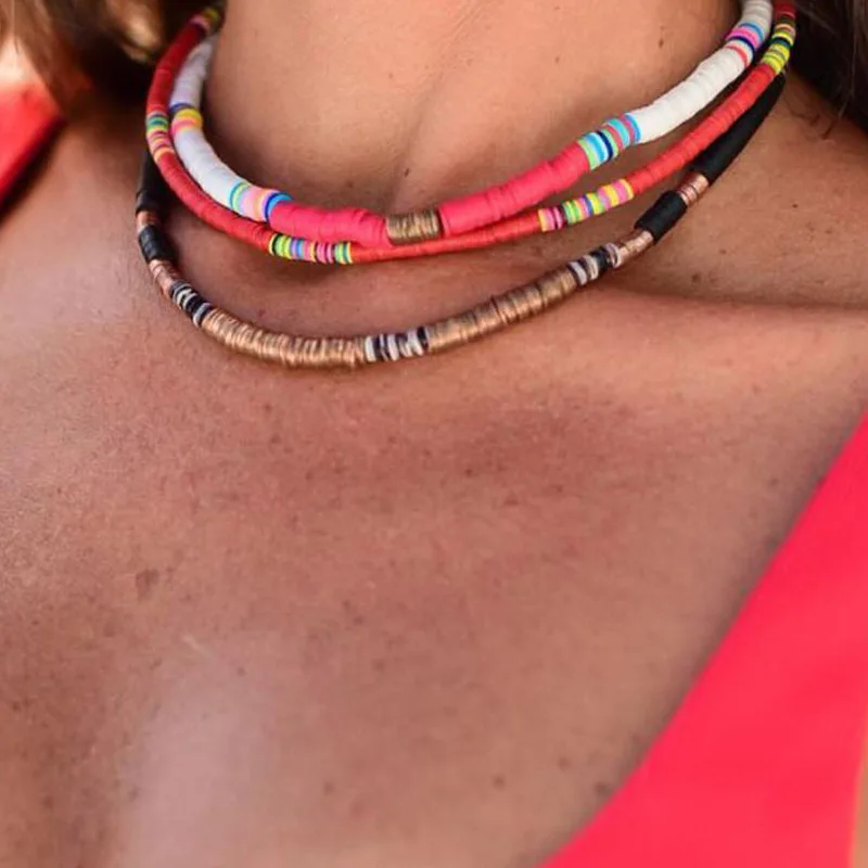 Fashion Ethnic Clay Choker Necklace Women Bohemian Beach Soft Pottery Surfer Handmade Femme Jewelry Gift YF-08 | Украшения и