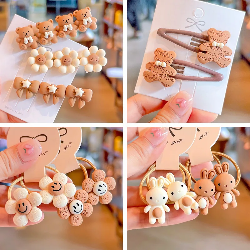 

2PCS Cartoon Rabbit Bear Animals Kids Elastic Hair Bands Children Hair Ties Girls Hair Accessories Cute Baby Headdress