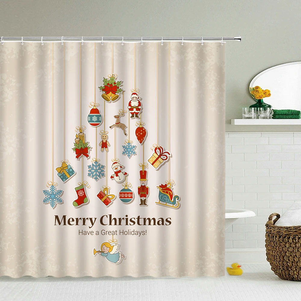 

Занавески для душа, водонепроницаемые, с 3d-изображением Рождества, с крючками, для украшения дома, моющиеся