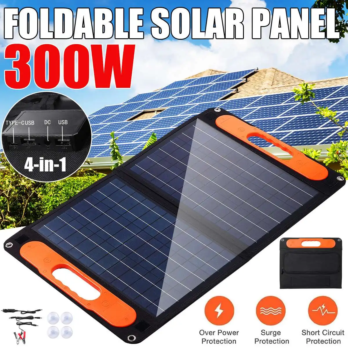 300W Foldable Solar Panel Dual USB/TYPE C/DC Protable Outdoor Folding Solar Cells Solar Battery Charger for Phone RV Car Camping