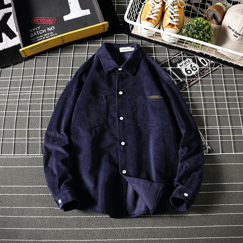 Зимняя Вельветовая рубашка с подкладкой Мужская теплая Модная однотонная