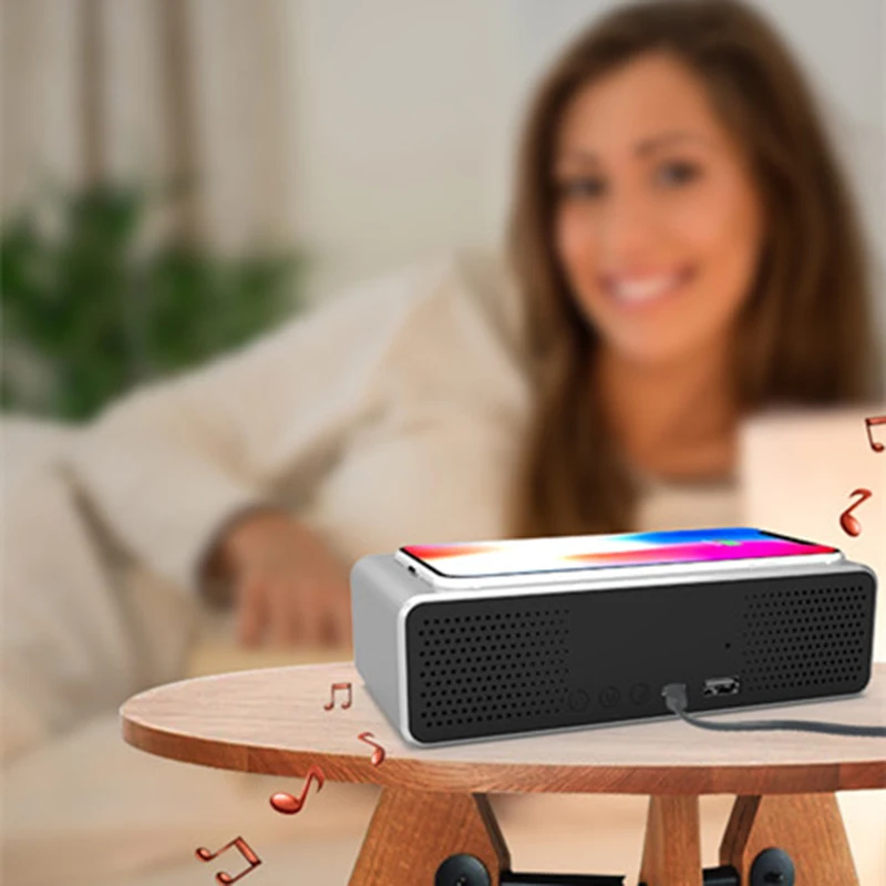 

LED Electronic Alarm Clock Temperature Time Display With Wireless Mobile Phone Charging FM Radio Bluetooth Speaker Smart Modules