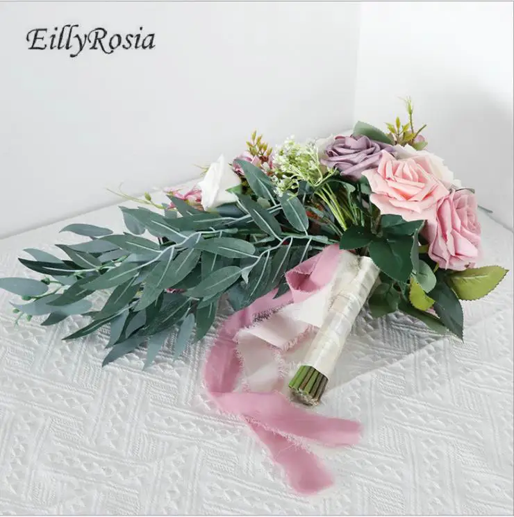 Искусственные каскадные цветы EillyRosia для невесты Бордовый синий свадебный букет