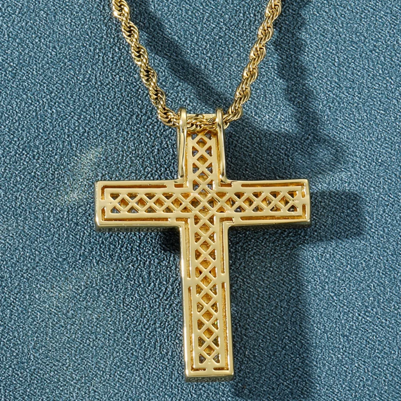 

Rhinestone Men Necklace Big Cubic Zircon Jesus Cross Pendant Charm Chain Male Hip Hop Jewelry