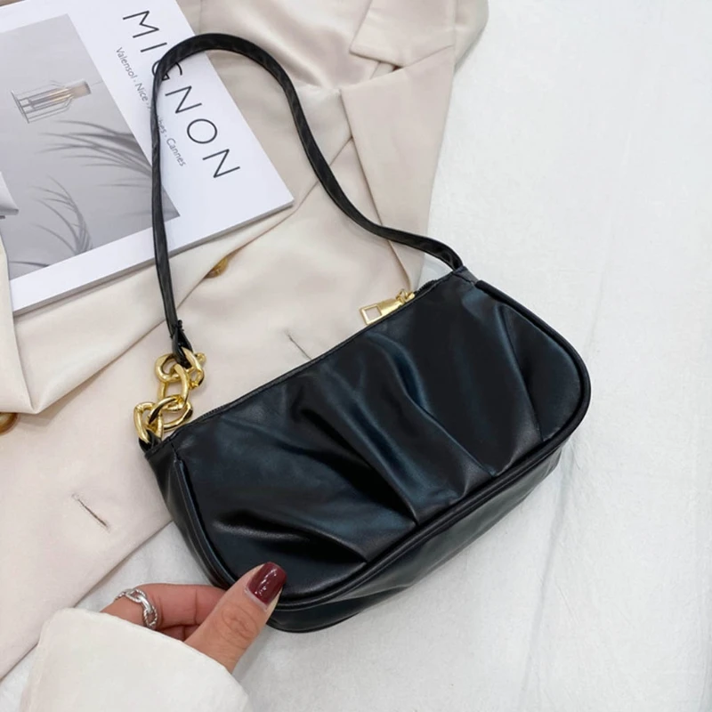 

Elegant Armpit Sling Handbags Solid Color Women PU Leather Shoulder Bags Female Tote Bags