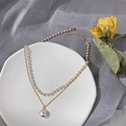 Женское Ожерелье-чокер с жемчугом, Двухслойное ожерелье с подвеской из бисера, Ювелирное Украшение в Корейском стиле, 2021
