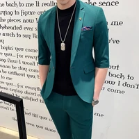 jacktpant2021 men suits half sleeve spring summer slim british short sleeve blazer coat trend male designer tuxedo 2 pcs set